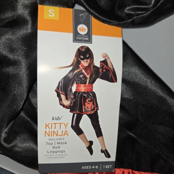 Asian Princess Girls Halloween Costume Size S Geisha Kimono Red Black Dress Up - Picture 2 of 4